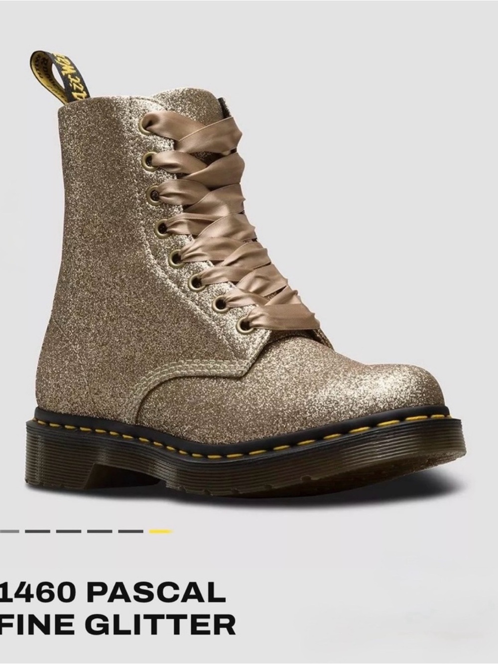 Dr. Martens Gold Glitter Lace-Up Combat Boots - 6